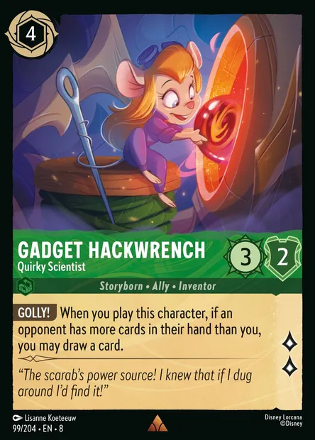 Gadget Hackwrench - Quirky Scientist, Disney Lorcana card CH8-099 — The Reign of Jafar set