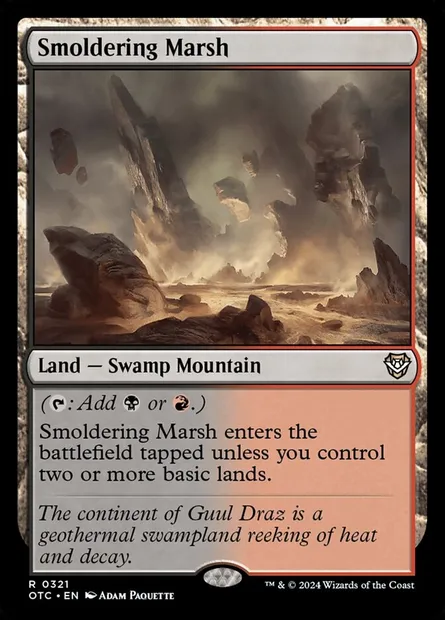 Smoldering Marsh, Magic card OTC 321 — Outlaws of Thunder Junction Commander set