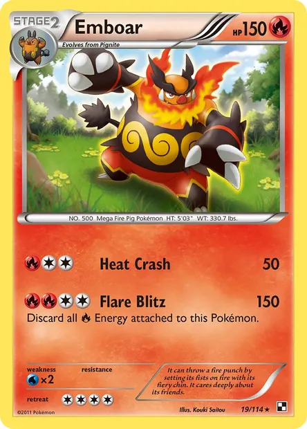 Emboar, Pokémon card BLW 19 — Black & White set