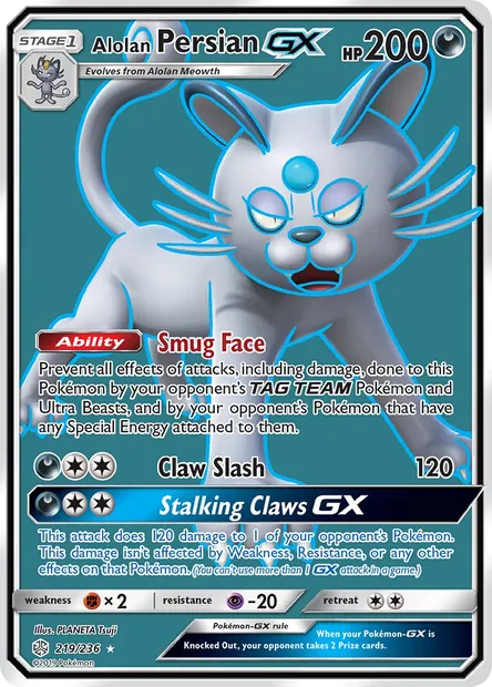 Alolan Persian GX, Pokémon card CEC 219 — Cosmic Eclipse set