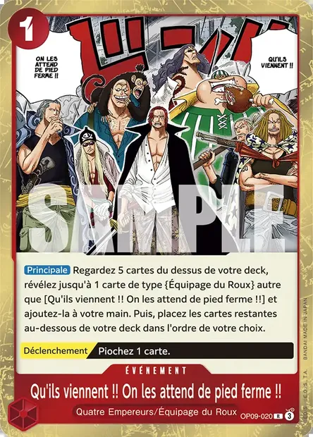 Qu'ils viennent !! On les attend de pied ferme !!, carte One Piece OP09-020 — extension LES NOUVEAUX EMPEREURS