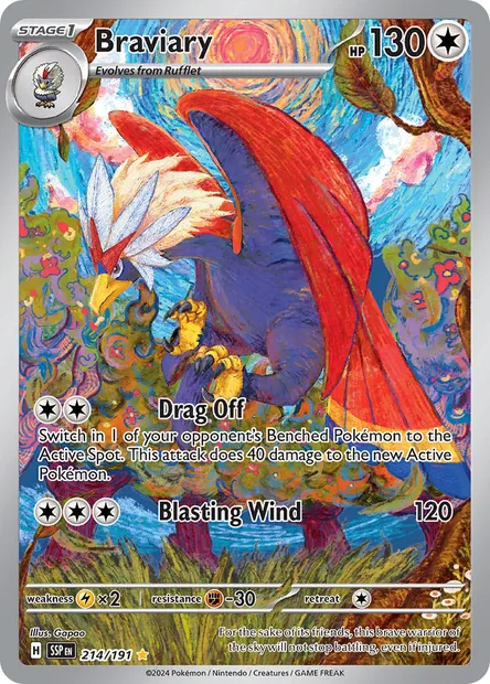 Braviary, Pokémon card SSP 214 — Surging Sparks set