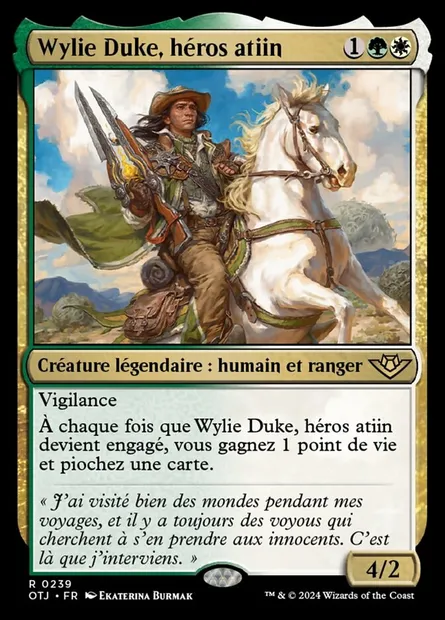 Wylie Duke, héros atiin, carte Magic OTJ 239 — extension Outlaws of Thunder Junction