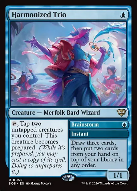 Harmonized Trio // Brainstorm, Magic card PSOS 52p — Secrets of Strixhaven Promos set
