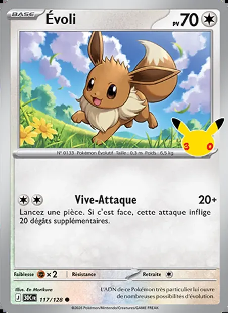 Évoli, carte Pokémon 30C 117 — extension 30ᵉ Anniversaire