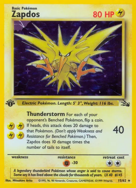Zapdos, Pokémon card FO 15 — Fossil set