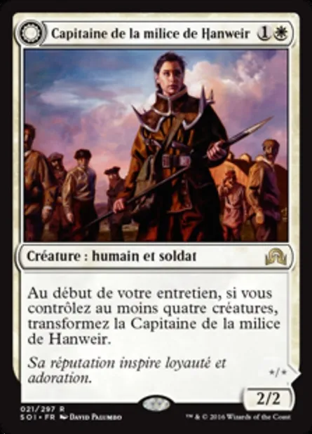 Capitaine de la milice de Hanweir // Chef de culte du Val d'Orient, carte Magic SOI 21 — extension Ténèbres sur Innistrad