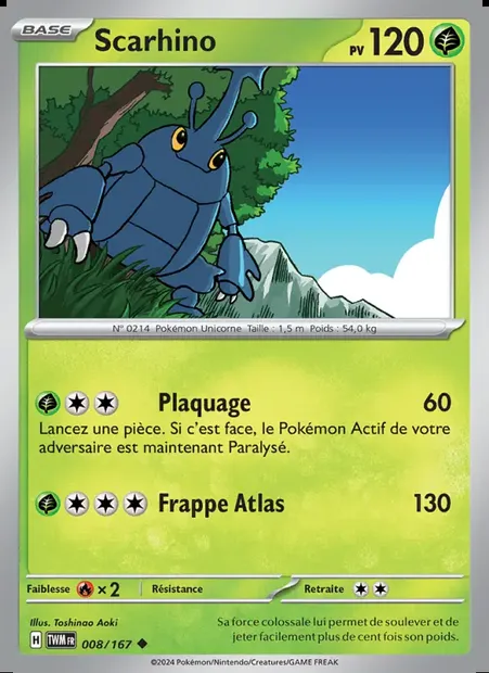 Scarhino, carte Pokémon TWM 008 — extension Mascarade Crépusculaire