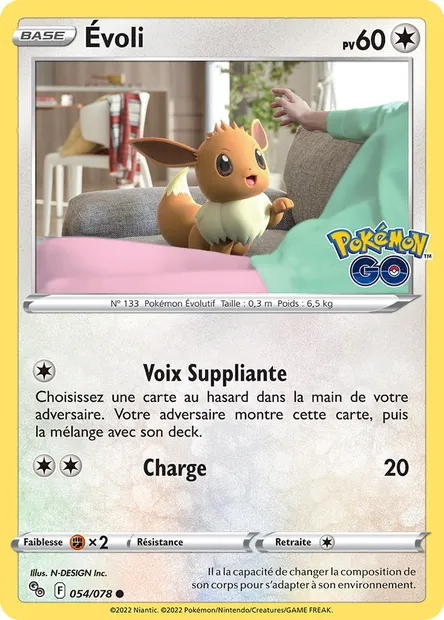 Évoli, carte Pokémon PGO 054 — extension Pokémon GO