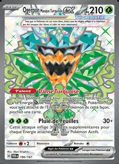 Ogerpon Masque Turquoise-ex, carte Pokémon TWM 190 — extension Mascarade Crépusculaire