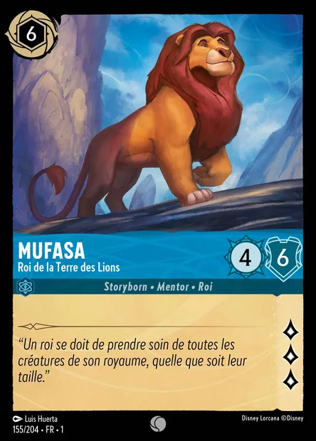 Mufasa - Roi de la Terre des Lions, carte Disney Lorcana CH1-155 — extension Premier Chapitre