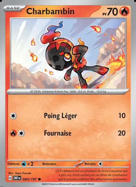 Charbambin, carte Pokémon OBF 043 — extension Flammes Obsidiennes