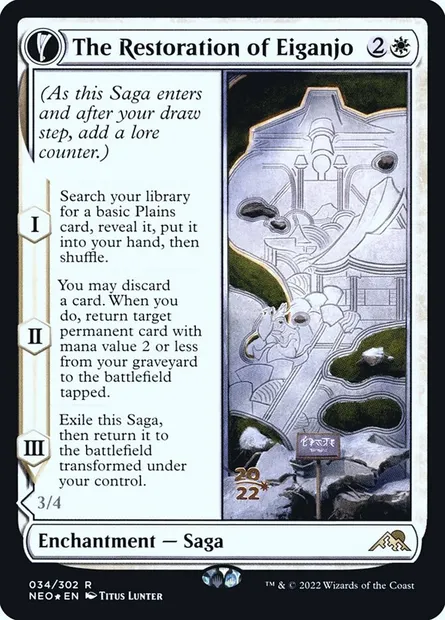 Restauration d'Eiganjo // Architecte de la restauration, carte Magic PNEO 34s — extension Kamigawa: Neon Dynasty Promos