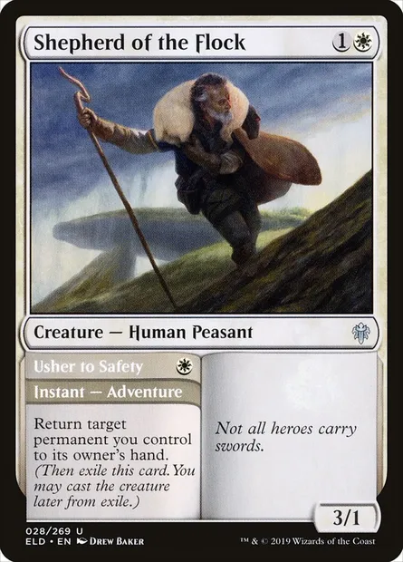 Shepherd of the Flock // Usher to Safety, Magic card ELD 28 — Throne of Eldraine set