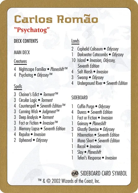 Carlos Romão Decklist, carte Magic WC02 cr0b — extension World Championship Decks 2002