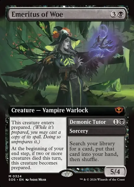 Emeritus of Woe // Demonic Tutor, Magic card SOS 324 — Secrets of Strixhaven set