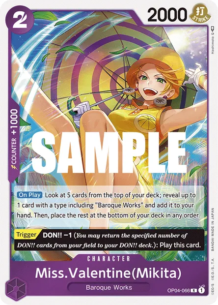 Miss Valentine(Mikita), carte One Piece OP04-066 — extension KINGDOMS OF INTRIGUE