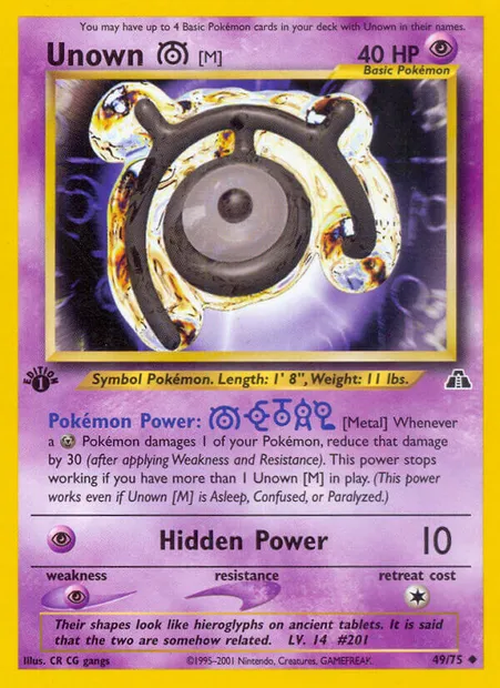 Unown [M], Pokémon card ND 49 — Neo Discovery set