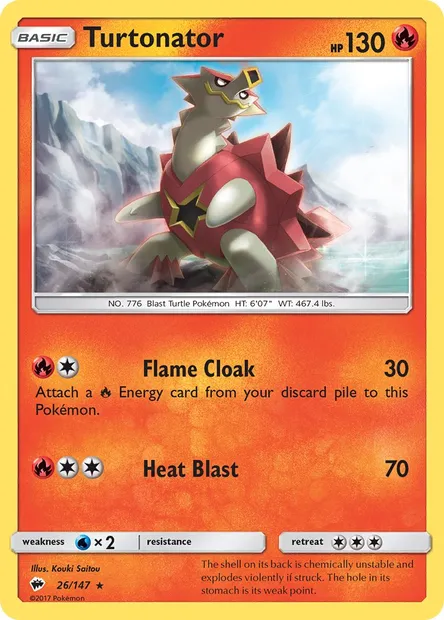 Turtonator, Pokémon card BUS 26 — Burning Shadows set