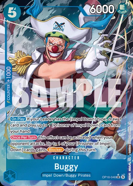 Buggy, One Piece card OP16-048 — THE TIME OF BATTLE set