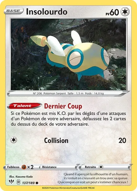 Insolourdo, carte Pokémon DAA 137 — extension Ténèbres Embrasées