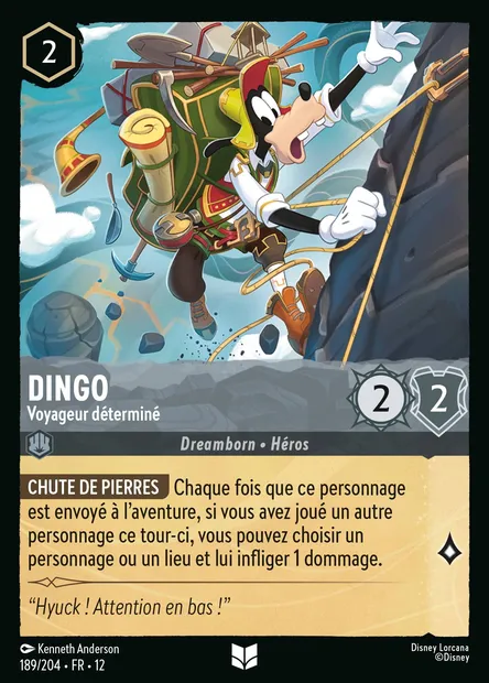 Dingo - Voyageur déterminé, carte Disney Lorcana CH12-189 — extension Contrées Inconnues