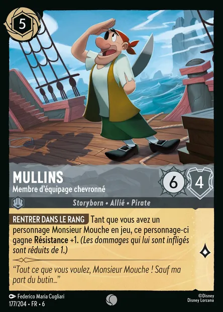 Mullins - Membre d'équipage chevronné, carte Disney Lorcana CH6-177 — extension La Mer Azurite