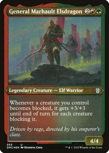 Général Marhault Elsdragon, carte Magic DMC 53 — extension Dominaria United Commander