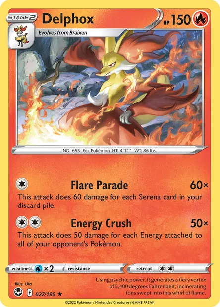 Delphox, Pokémon card SIT 027 — Silver Tempest set