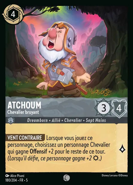 Atchoum - Chevalier bruyant, carte Disney Lorcana CH5-180 — extension Ciel Scintillant