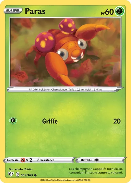 Paras, carte Pokémon DAA 3 — extension Ténèbres Embrasées