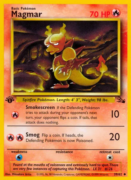 Magmar, Pokémon card FO 39 — Fossil set