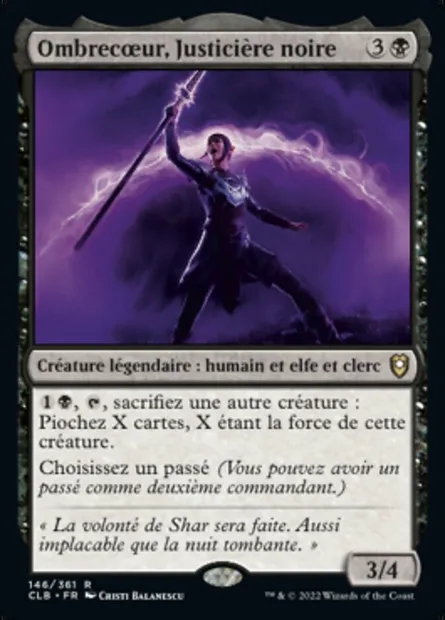 Ombrecœur, Justicière noire, carte Magic CLB 146 — extension Commander Légendes : la bataille de la Porte de Baldur