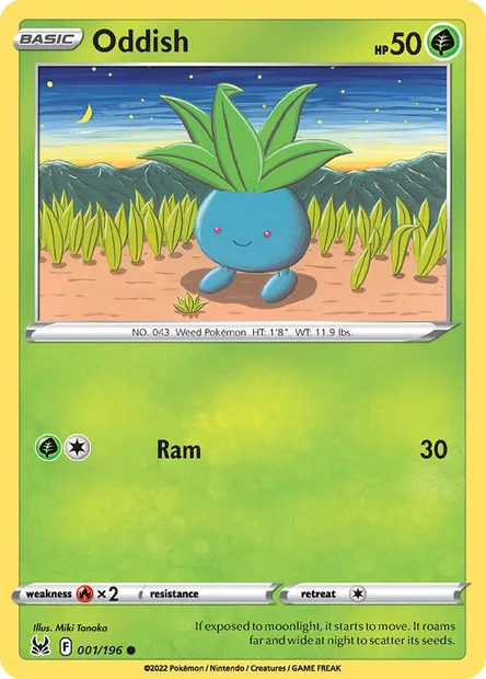 Oddish, Pokémon card LOR 001 — Lost Origin set