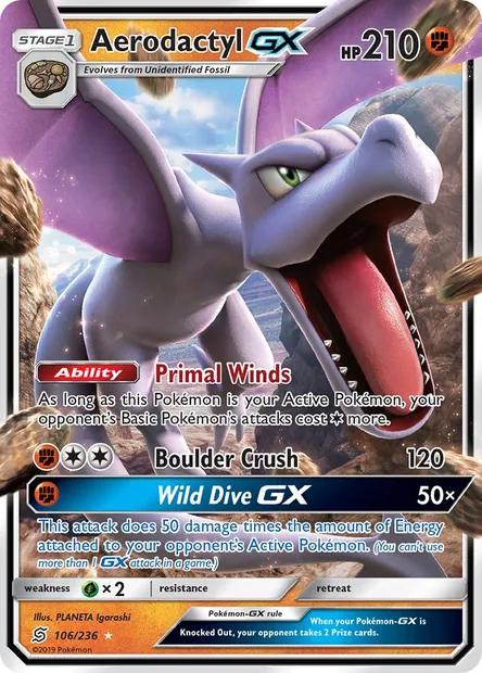Aerodactyl GX, Pokémon card UNM 106 — Unified Minds set