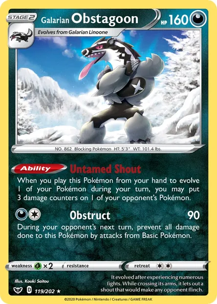 Galarian Obstagoon, Pokémon card SSH 119 — Sword & Shield set