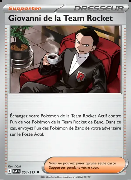 Giovanni de la Team Rocket, carte Pokémon ASC 204 — extension Héros Transcendants