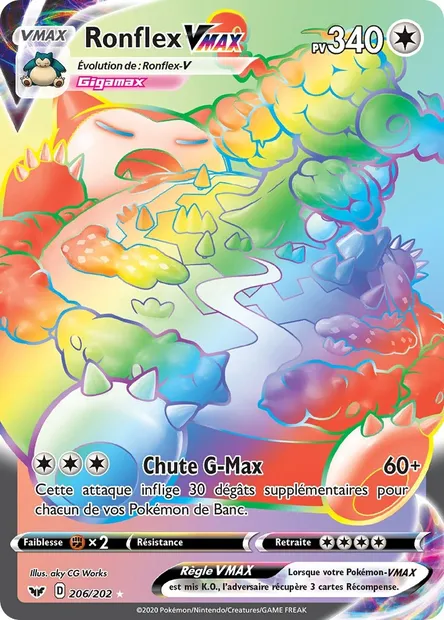Ronflex VMAX, carte Pokémon SSH 206 — extension Épée et Bouclier