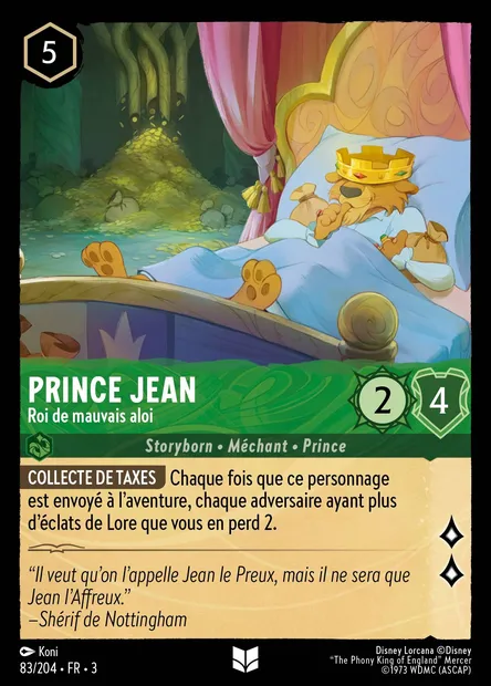 Prince Jean - Roi de mauvais aloi, carte Disney Lorcana CH3-083 — extension Les Terres d'Encres