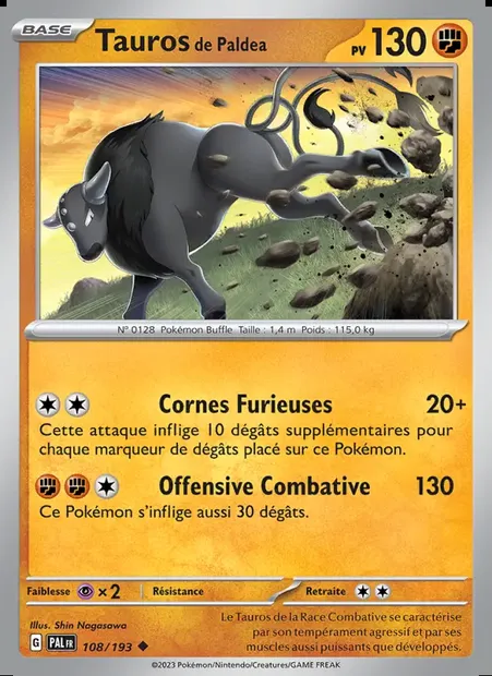 Tauros de Paldea, carte Pokémon PAL 108 — extension Évolutions à Paldea