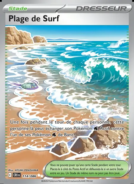 Plage de Surf, carte Pokémon CRI 114 — extension Chaos Ascendant
