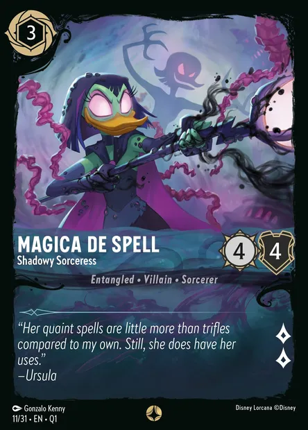 Magica De Spell - Shadowy Sorceress, Disney Lorcana card Q1-011 — Illumineer's Quest: Deep Trouble set
