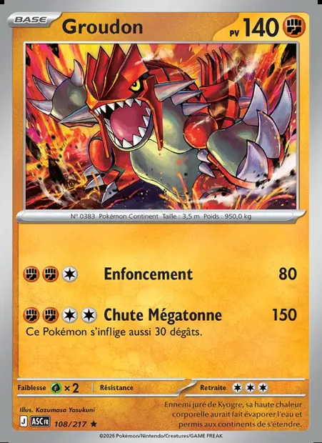 Groudon, carte Pokémon ASC 108 — extension Héros Transcendants