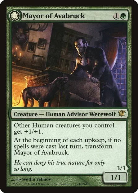 Mayor of Avabruck // Howlpack Alpha, Magic card ISD 193 — Innistrad set