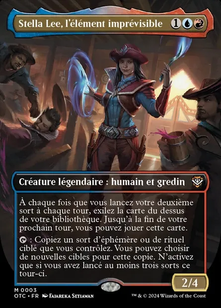 Stella Lee, l'élément imprévisible, carte Magic OTC 3 — extension Outlaws of Thunder Junction Commander