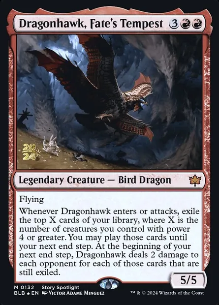 Dragonhawk, Fate's Tempest, Magic card PBLB 132s — Bloomburrow Promos set