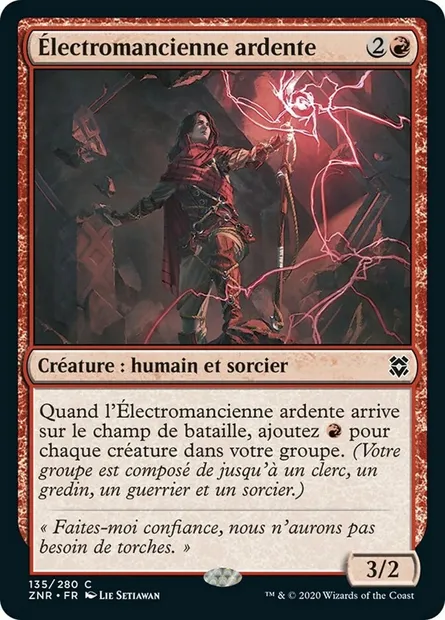 Électromancienne ardente, carte Magic ZNR 135 — extension Renaissance de Zendikar