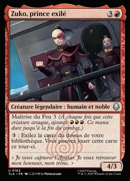 Zuko, prince exilé, carte Magic TLA 163 — extension Avatar: The Last Airbender