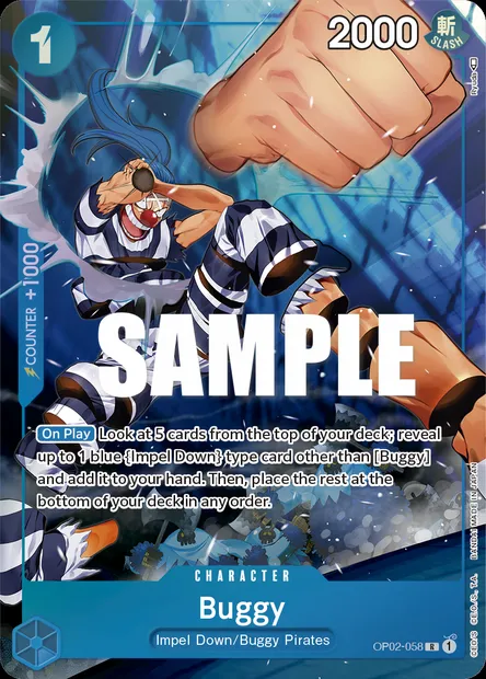 Buggy, One Piece card OP02-058 — PARAMOUNT WAR set