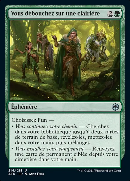 Vous débouchez sur une clairière, carte Magic AFR 214 — extension Forgotten Realms: Aventures dans les Royaumes Oubliés